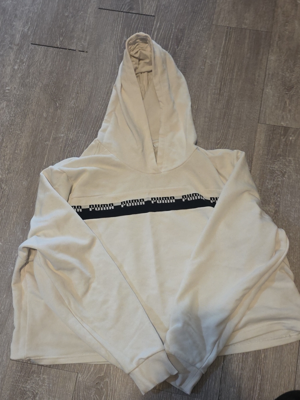 Puma Cream Hoodie with Black Logo Stripe